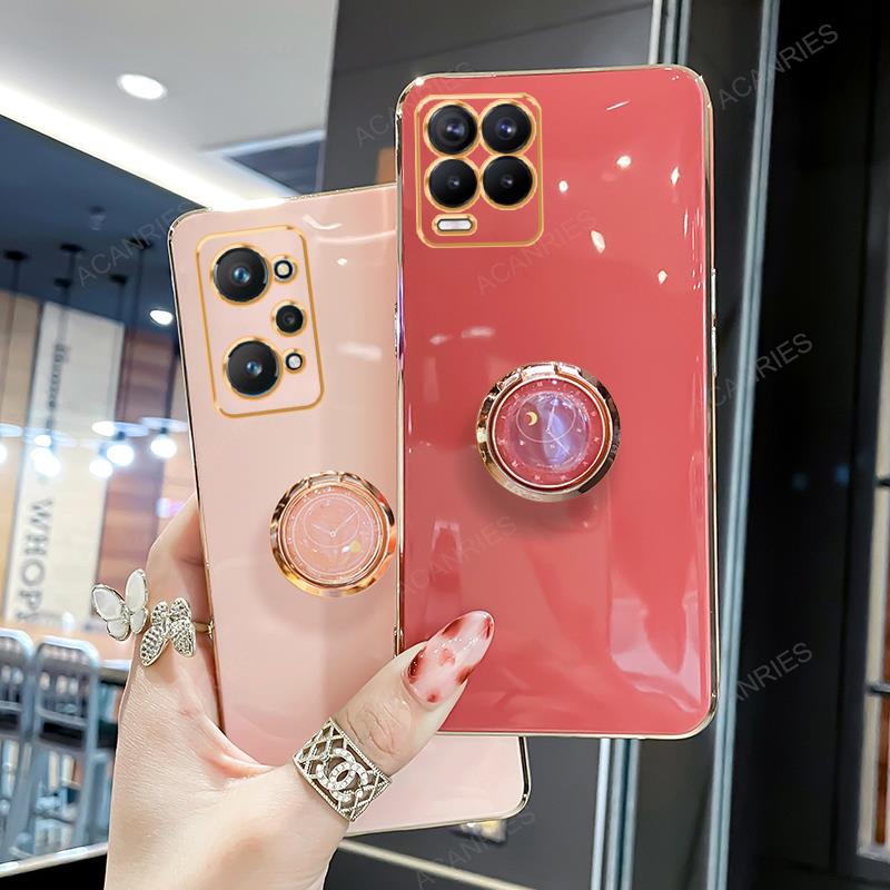 Luxuriöse, modische Hülle mit Überzugsringhalter für Oppo Realme 8 7 Pro 8i 4g Gt Neo 2 3t 5 Master Edition 5g mit Ständer, Silikon-Rückseite