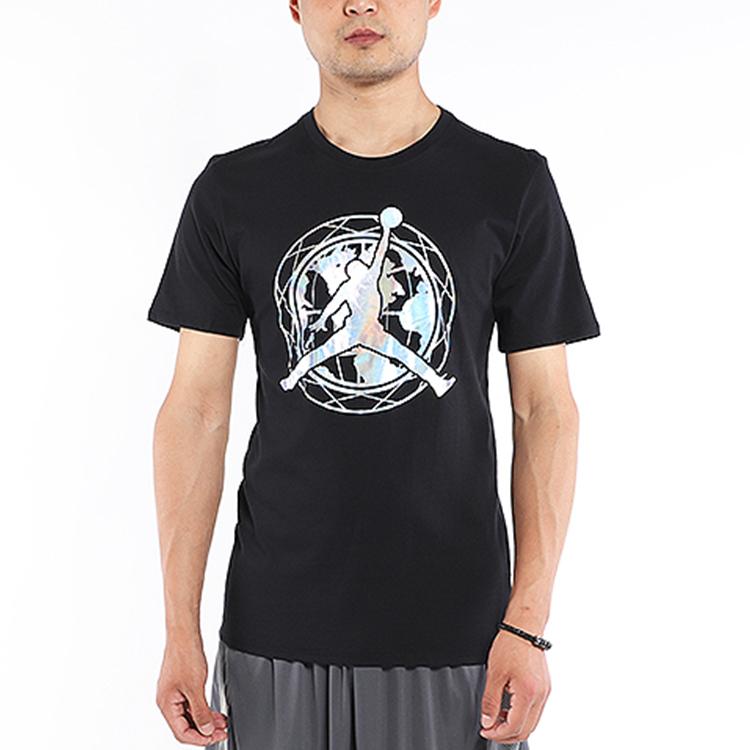 Jordan Laser Pattern Round Neck Loose Straight T-Shirt Men Tops Black 828219-010