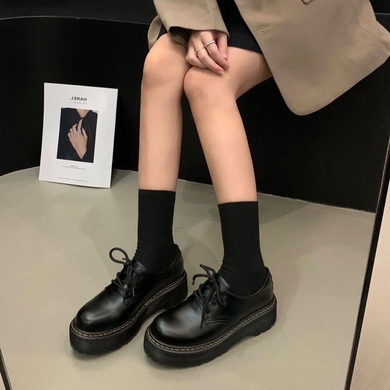 Platform Small Leather Shoes Female Hottie British New College Wind Round Head Mary Jane JK Single Shoes Children