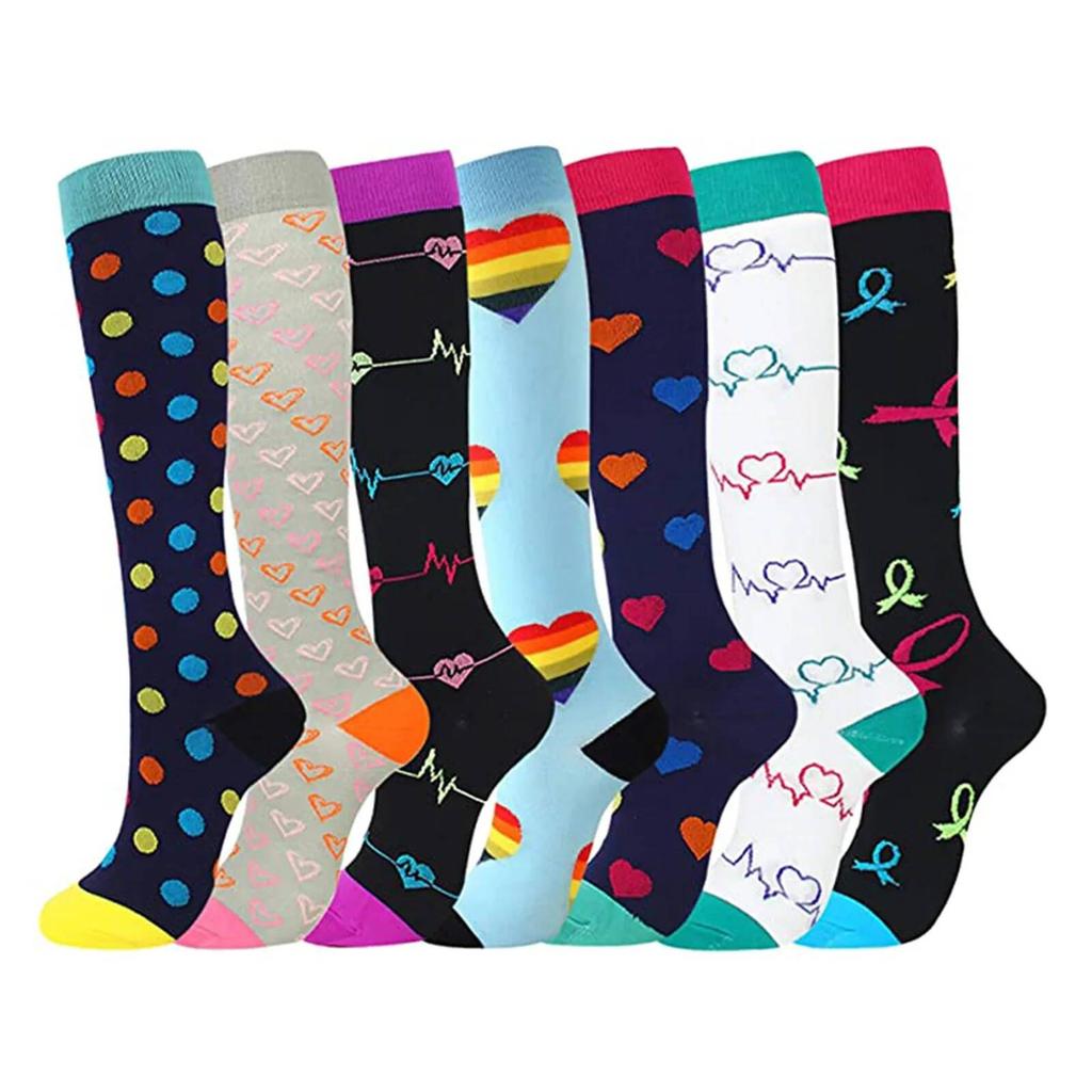 7 Pairs Compression Stockings Fit Running Unisex Nurses Flight Travel Leg Pressure Compress High Quality Socks
