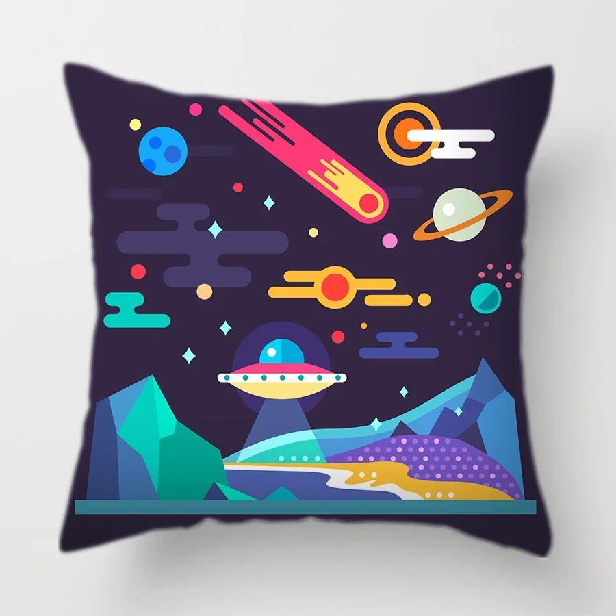 45X45Cm Universe Theme Cushion Cover Space Dream Astronaut Planet Decorative Pillows Case For Sofa Home Kids Room Pillowcase