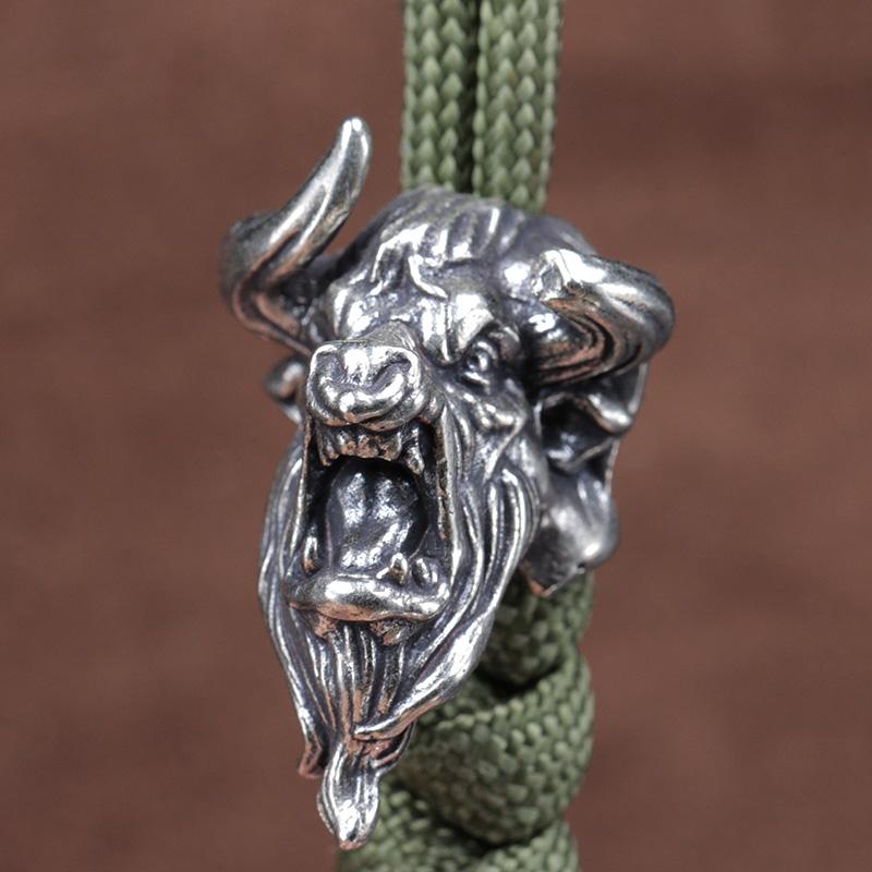 Bull Head Sculpture Brass Knife Beads EDC DIY Paracord Woven Bracelets Lanyard Pendants Accessories Outdoor Tool Hangings Charms
