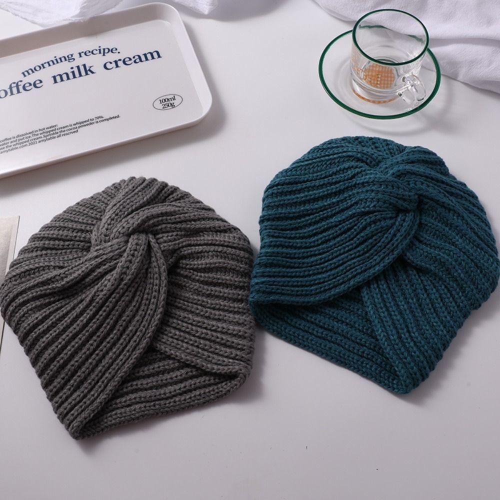 Casual Twist Knitted Turban Hat Warm Bonnet Design Cashmere Bonnet Cross Wrap Head Wool Turban Cap Girls