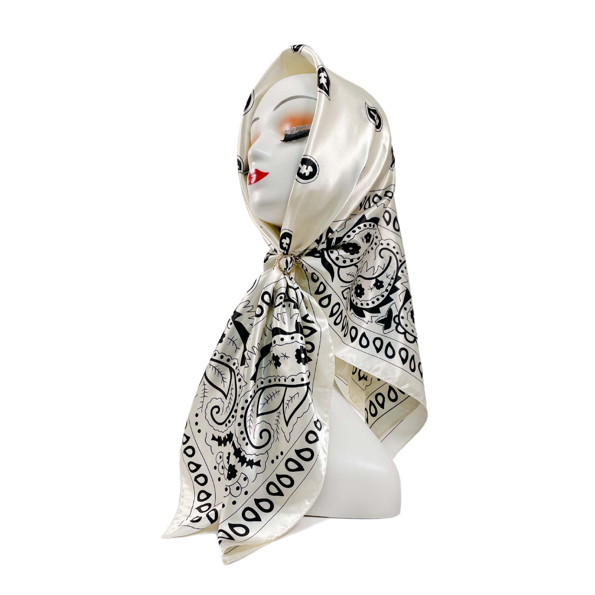 

Женский модный шелковый шарф, большой квадратный шарф 90 см, черно-белый тюрбан с принтом кешью, шелковый атласный платок, женский шарф 90*90cm