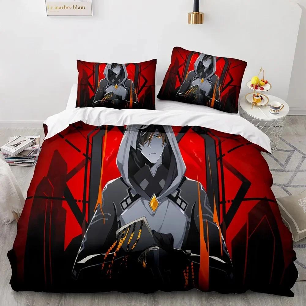 

Genshin Impact Bedding Set Single Twin Printed Bed Set With Pillowcase Bed Duvet Cover Soft Single Double Queen Super King Size EU Single(135*200cm)3pcs