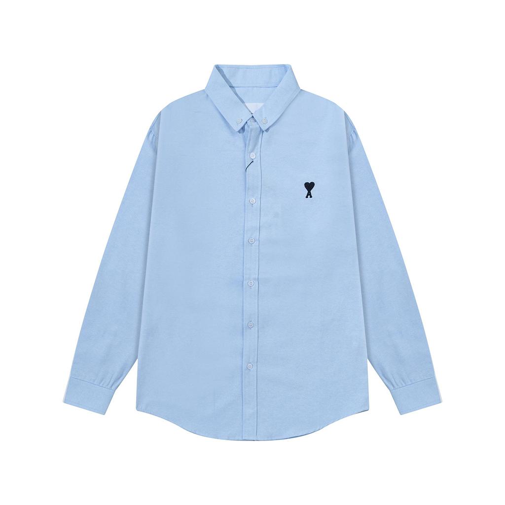 Unisex Weißes Oxford-Hemd mit schwarzem Herz-Logo-Stickerei
