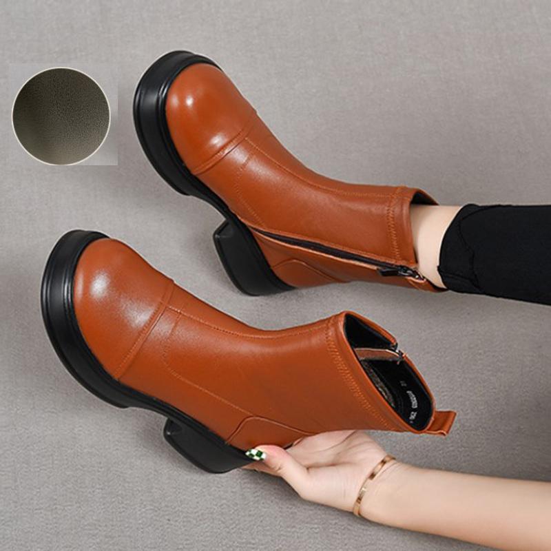 Fashion GKTINOO 2025 Autumn Winter Thick Heel Ankle Boots Women Warm Boots Shoes Handmade Genuine Leather Handmade Platform Boots 34-40