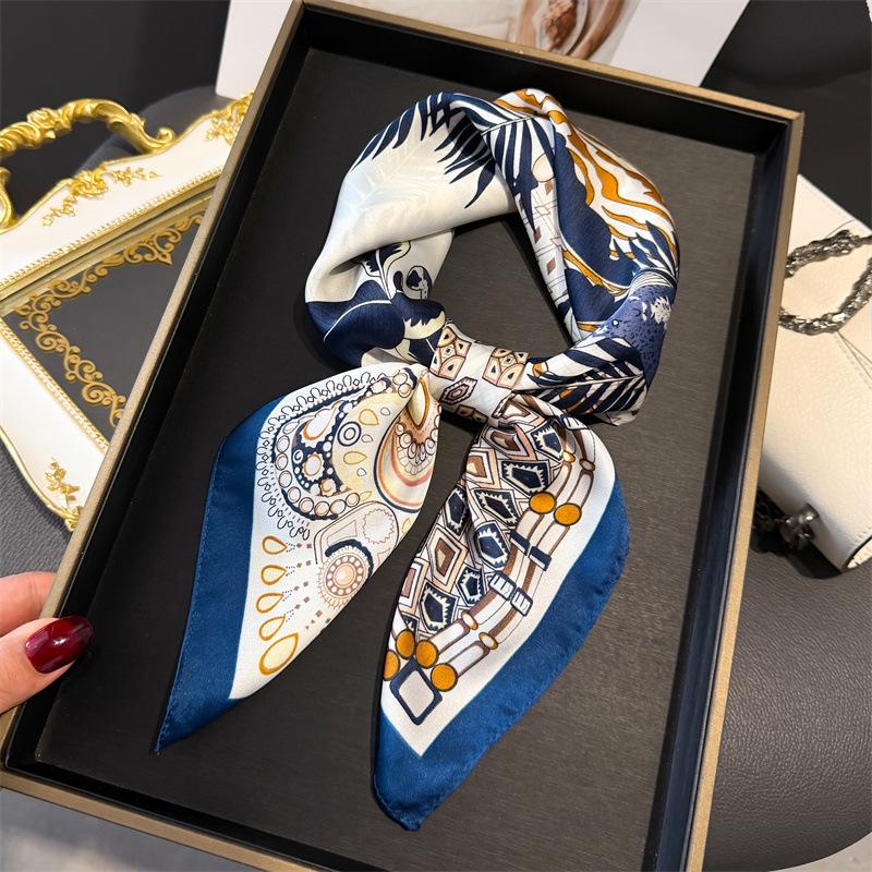 Luxury Fashion Print Square Scarf Women Satin Scarves Bandana Hijab Neckerchief Shawl Kerchief Hair Band Foulard Lady