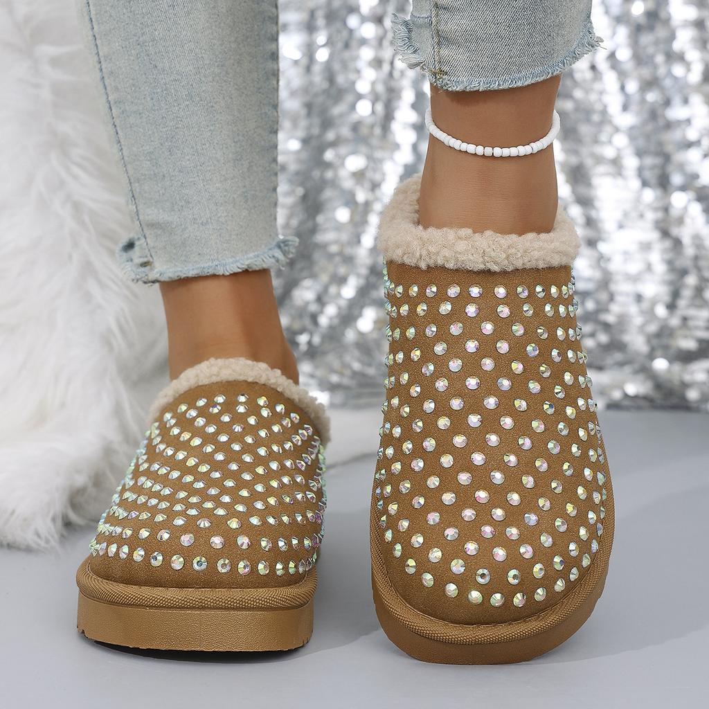 New rhinestone beach warm thick-soled bag head half-drag cotton shoes in summer