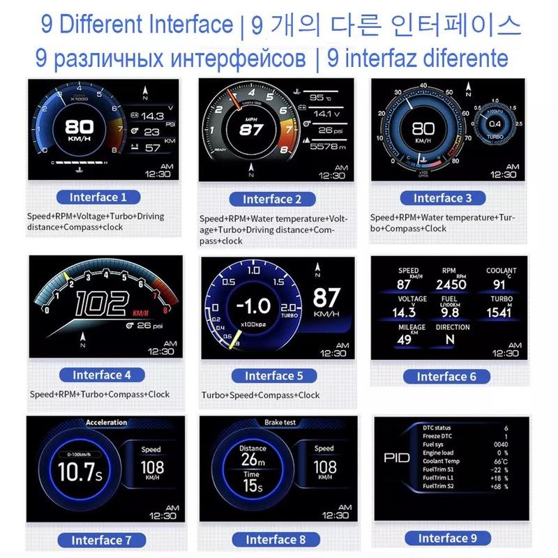 Universal A501 OBD2 Auto Meter Car HUD Turbo Gauge Car Head Up Display Smart Digital Security Alarm Water&Oil Temp RPM