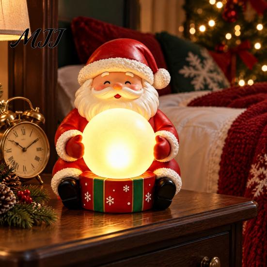 Christmas Gift for Family Friends Light Up Santa Claus Figurine, Statue Holding Glowing Crystal Ball, Warm Housewarming Winter Night Light,
