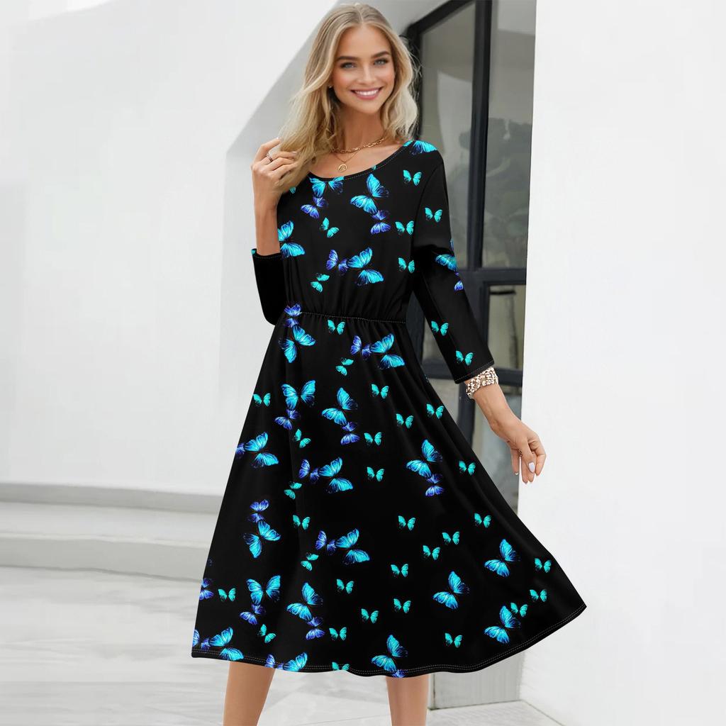 Women's Fashionable Floral And Leaf Loose Dress
