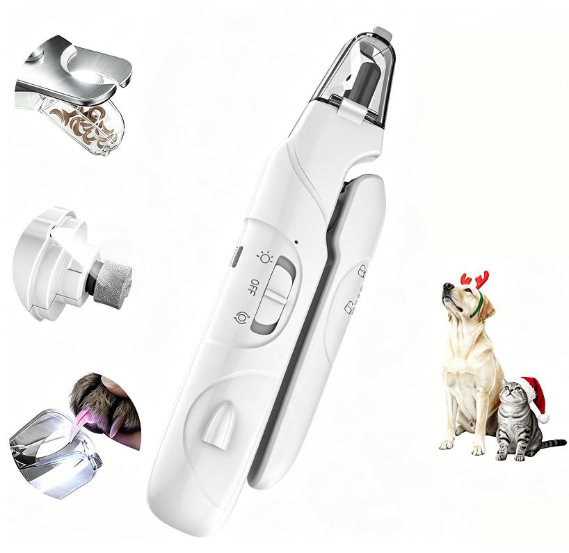 Safe Automatic 2-in-1 Pet Nail Clipper Grinder Foldable USB Rechargeable LED Light Low Noise Stainless Steel Pet Grooming
