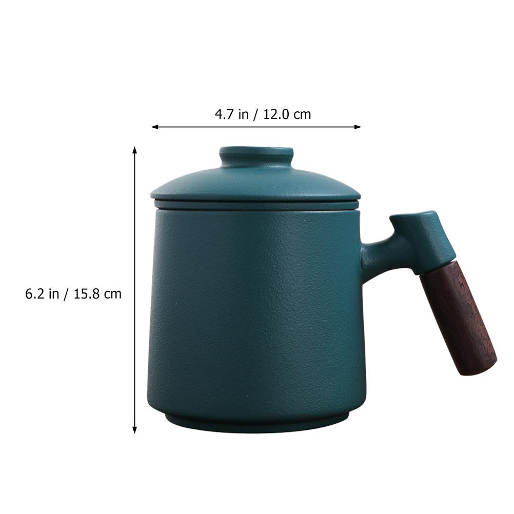 1Set Ceramic Tea Mug with Wood Handle and Built-in Stainless Steel Infuser Retro Texture Smooth Finish for Home Office Dorm Tea