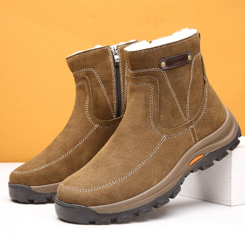 Bottes de Neige Intégrées en Peau de Mouton et Laine pour Homme Cuir Véritable et Fourrure Hiver Épaisses et Chaudes Résistance au Glissement pour Homme