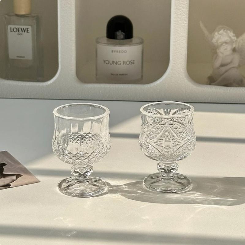 Creative Retro Engraved Glass Cups, Mini Fruit Wine Glasses, and Exquisite Tall Glasses