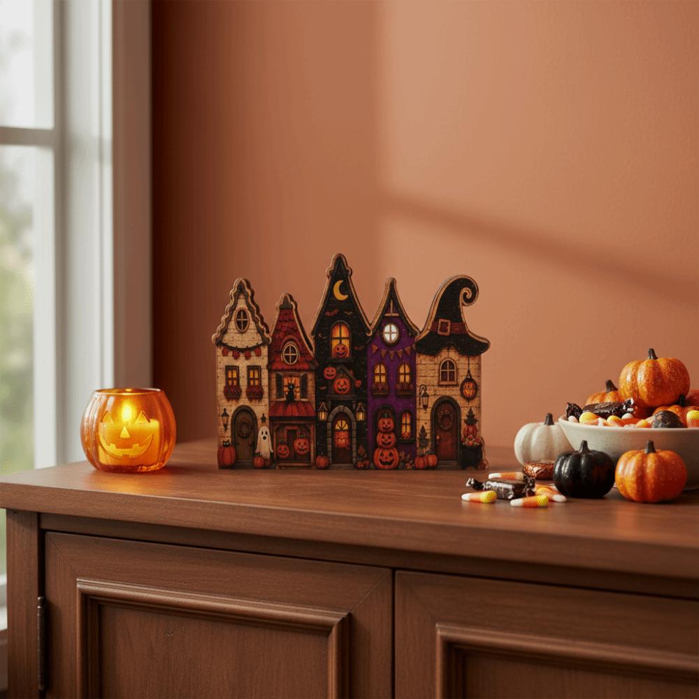 Vintage Finish Wooden Haunted House Multi-layer Rustic Autumn Ornament Interior Designer