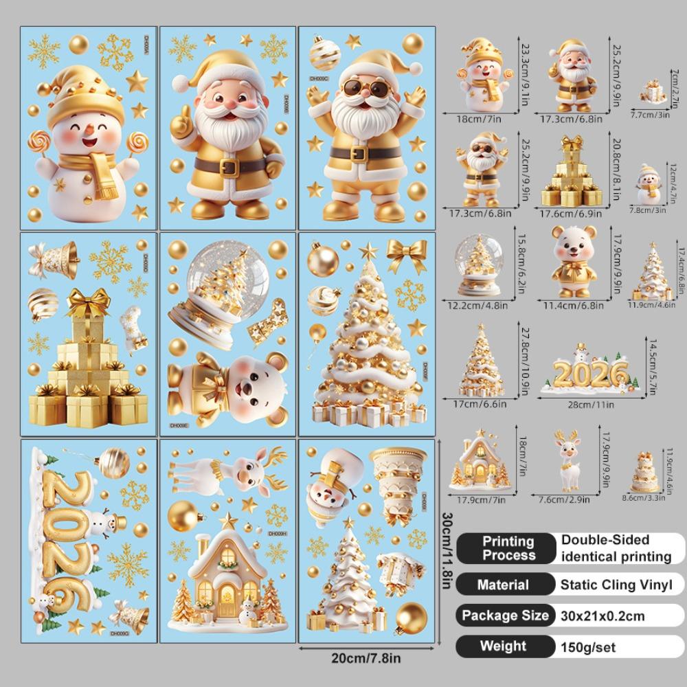 

9 шт. Золотые Наклейки на Окно Дед Мороз Снеговик Многоразовые Статические Наклейки для Детской Комнаты Дома Рождественский Декор Снимаются Без Следа