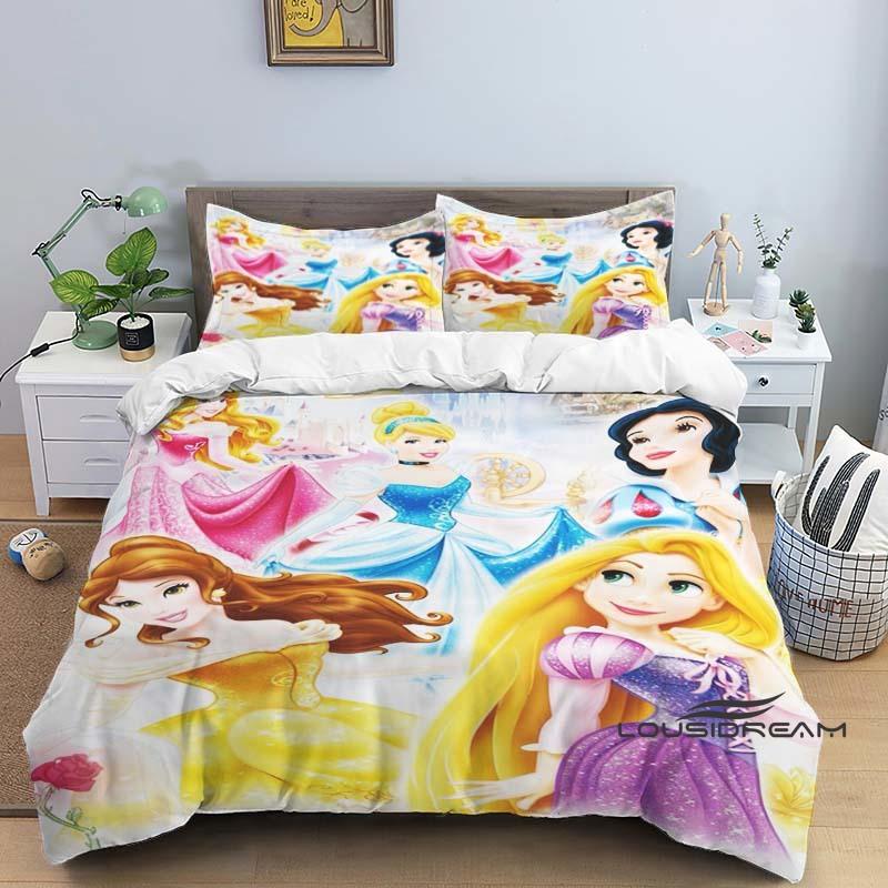 1pcDisney Princess 3D Printed Duvet Cover and Pillowcase Bedding Set, Suitable for Single, Double, King, and Queen Beds.