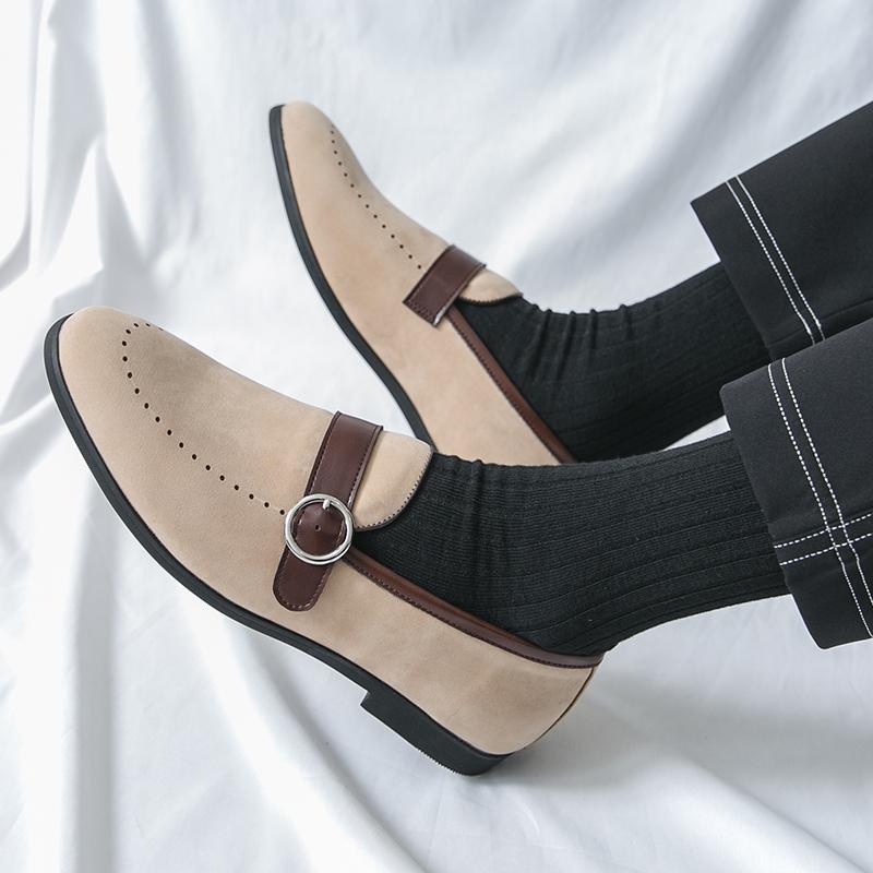 Fashion New Men's Comfortable Soft Bottom Pointed Lefu Shoes Spring Brand Men's Edge Button Matte Leather Breathable Flat Bean Shoes