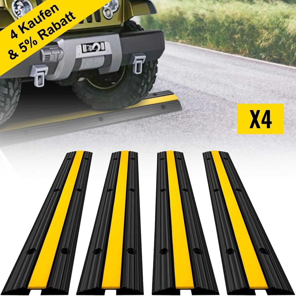 4 Pack of 1-Channel Rubber Cable Protector Ramps Heavy Duty 18000Lbs Load Capacity Cable Wire Cord Cover Ramp Speed Bump Driveway Hose Cable Ramp