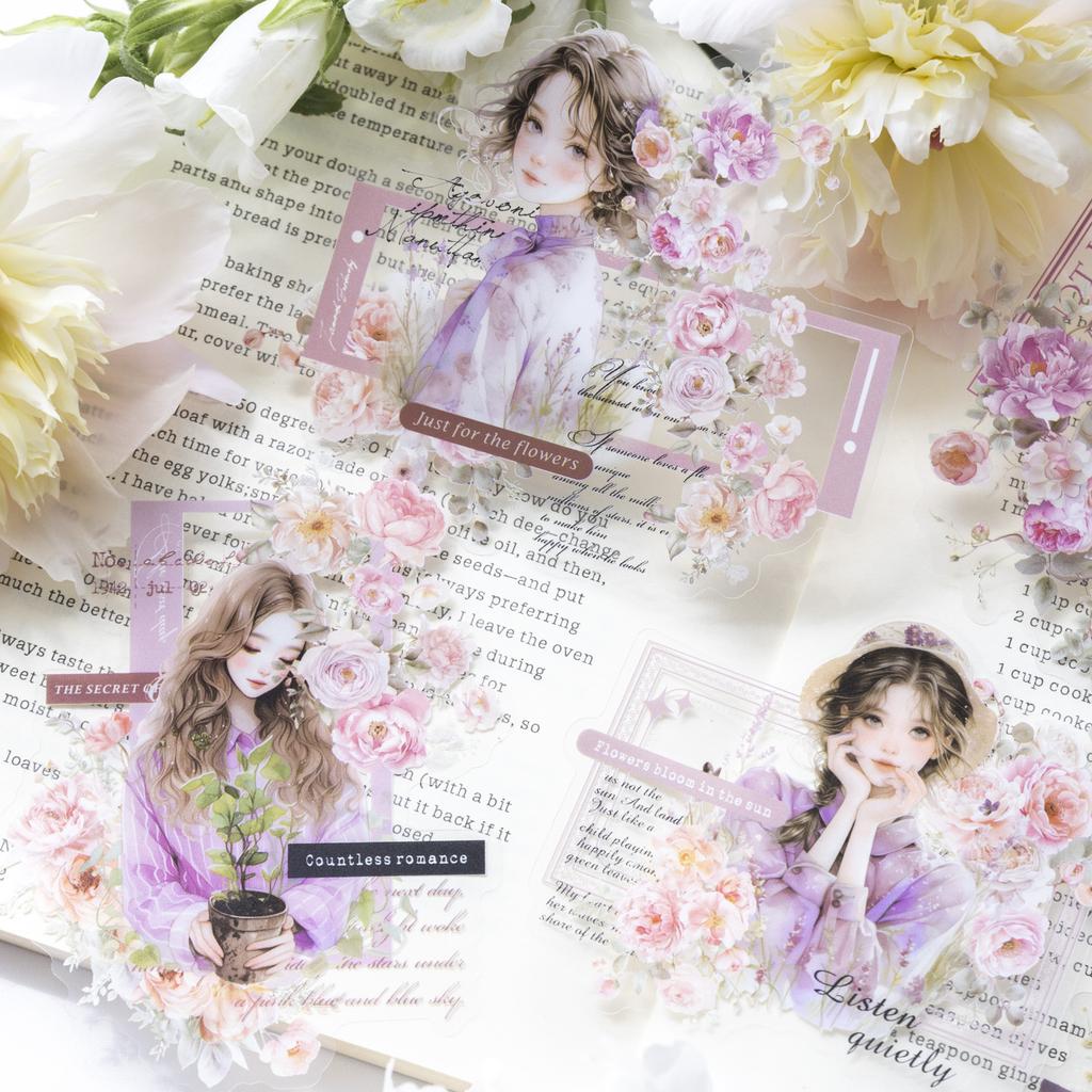 10 Pcs/Set PET Stickers Flower Girl Series Character Spring Background Sticker Romantic Large Diary Decoration Stickers Pack