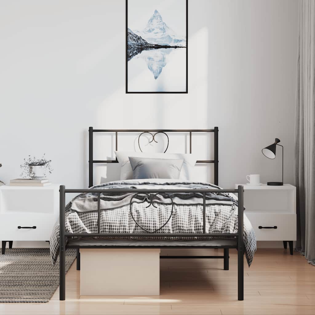 Vidaxl Struttura Letto in Metallo con Testiera e Pediera, Nera, 100X190Cm
