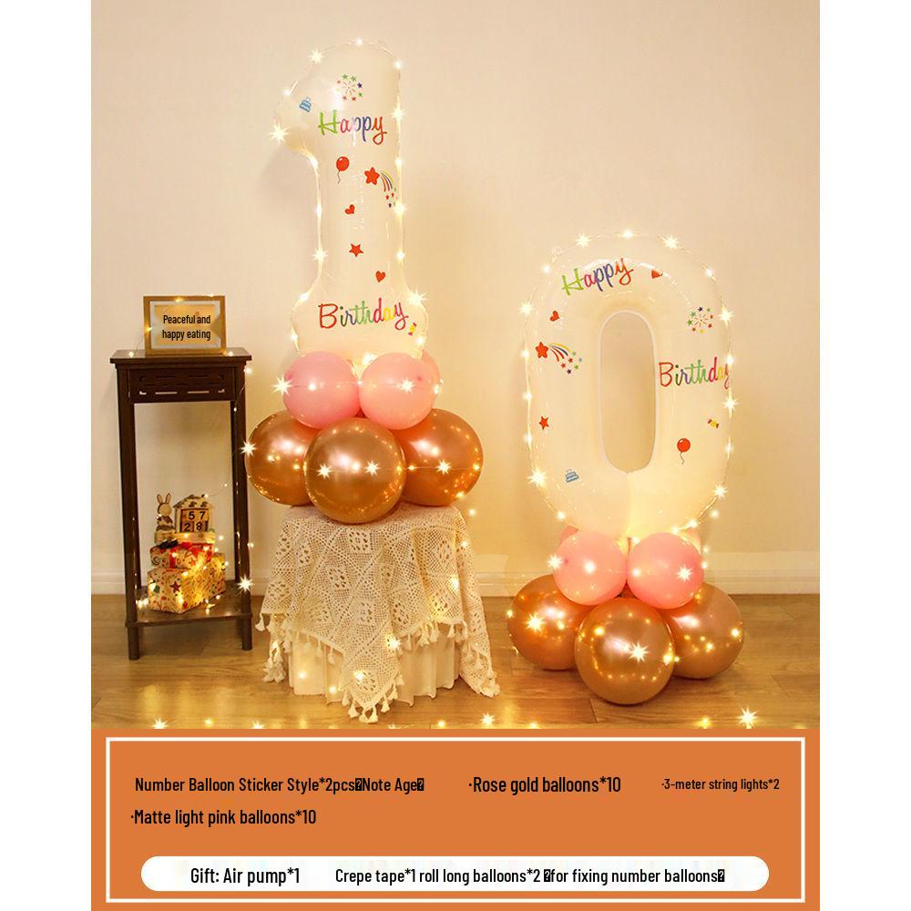 Floating Light-Up Number Balloons for Kids' 10th Birthday Decoration Scene
