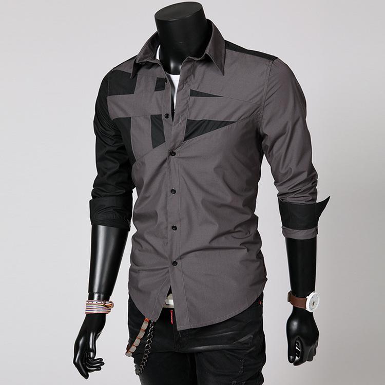 2023 Men's Slim Fit Stitching Long-Sleeve Fashion Shirt - Large Size Casual Wear