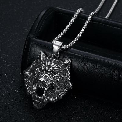 Stainless Steel Nordic Viking Wolf Head Titanium Steel Pendant Gold Plated Necklace