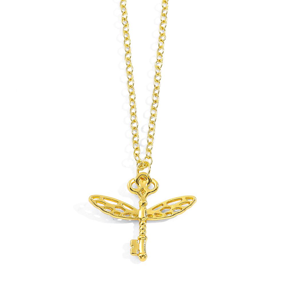 Модная ключ-ожерелье с стрекозой, полый ключ с крылом стрекозы, золотой серебряный кулон, ожерелье, модные ювелирные аксессуары, подарки