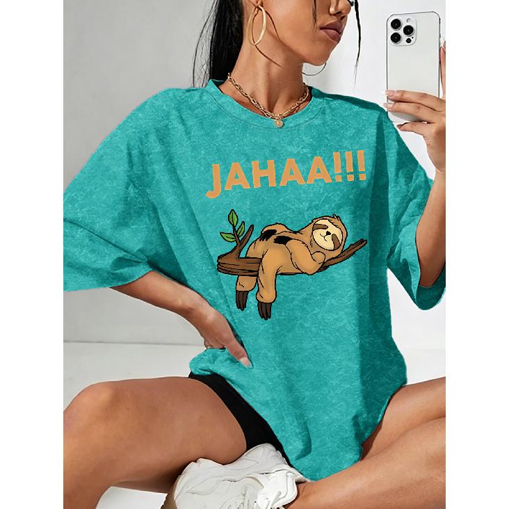 Summer new style casual sloth letter print snowflake short sleeve shirt T Shirt Top Round neck, light and breathable, suitable for spring, summer, S озеро синий