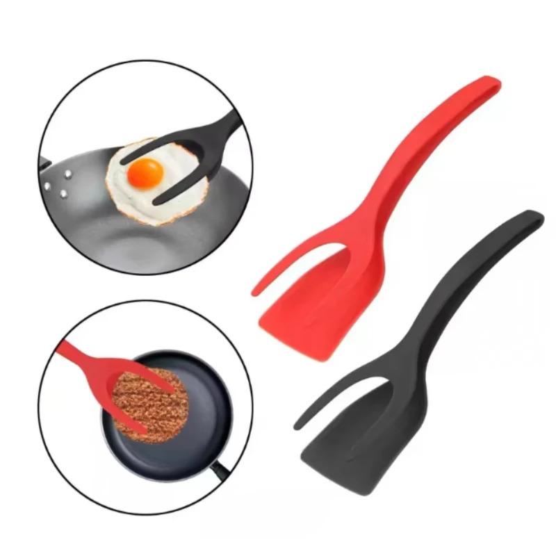New 2 In 1 Grip Flip Spatula Tongs Egg Flipper Spatula Nylon Non Stick Coating Pancake Fish French Toast Omelet Making Tool
