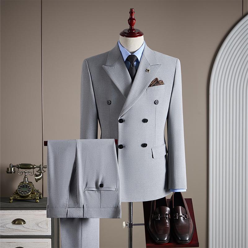 Men's High-End Double-Breasted Wedding Suit - Slim Fit, Professional Formal Wear, Versatile Fashion