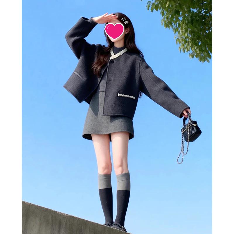 

2025 Autumn/Winter American Style Loose Fit Short Jacket with High-Waisted Skirt - Chic and Youthful Outfit L [105-115 lbs]