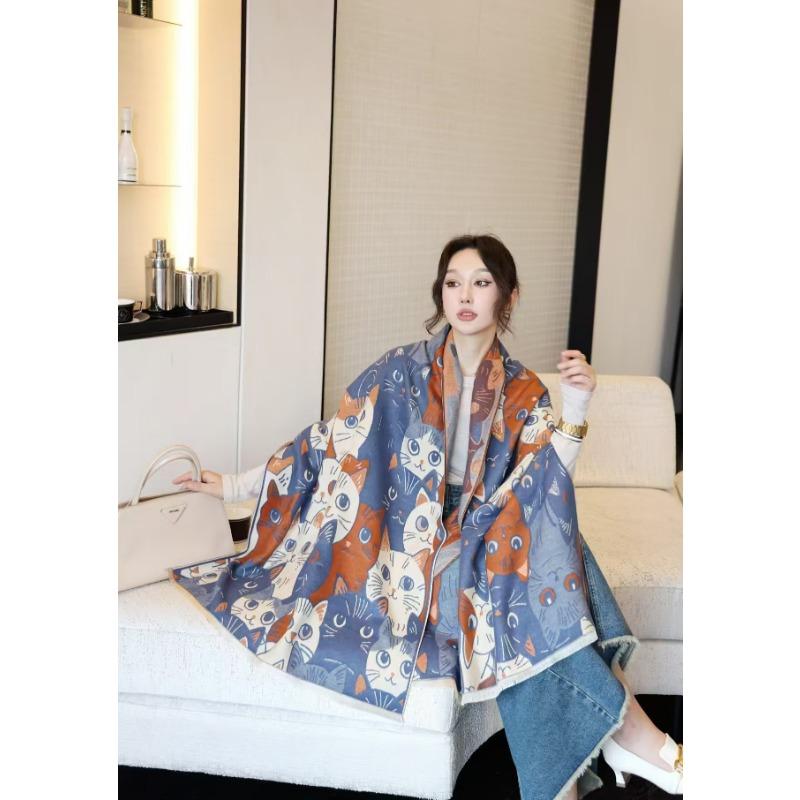 Women S Double Sided Faux Cashmere Warm Shawl Fashion Versatile Cape Scarf