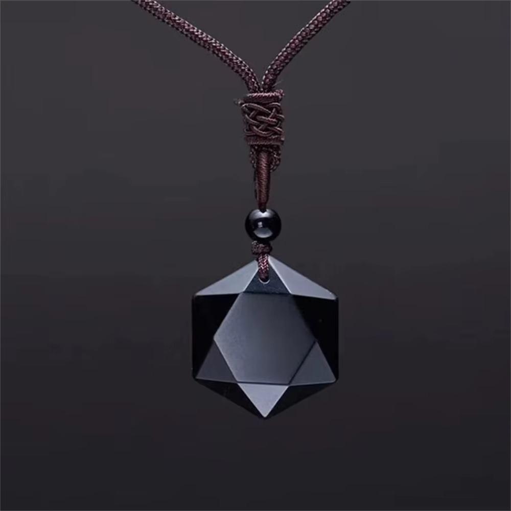 Braided Rope Hexagram Pendant Lucky Love Stone Necklace Fashion Obsidian Necklace Men Women