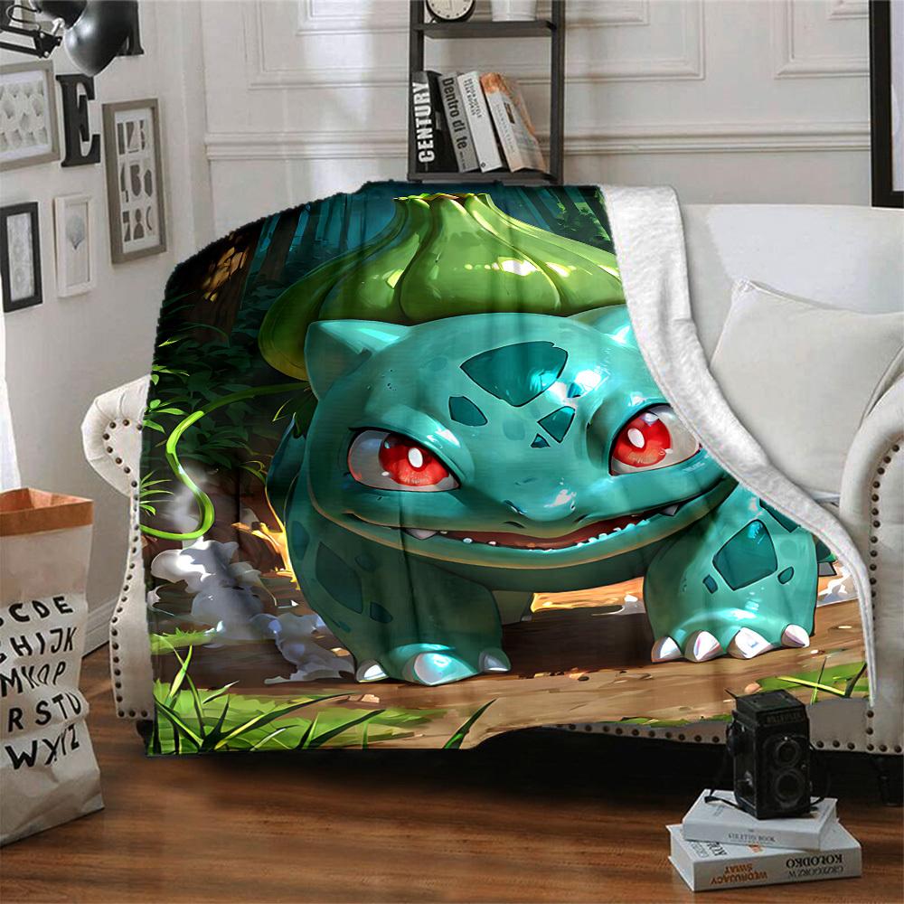 1 szt. Bulbasaur, Koc Pokémon Lekki Koc Flanelowy Koc Rzutowy Na Sofę, Łóżko, Podróż, Kemping, Salon, Biuro, Kanapę