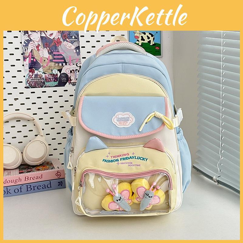 Color Large Capacity Blocked Backpack With Letter Embroidery Design For Daily