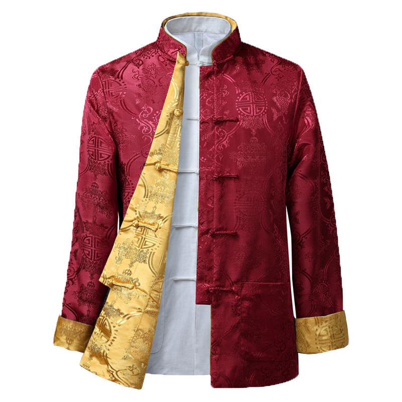 Men's Reversible Tang Suit Jacket - Spring/Autumn Casual Hanfu for Dad and Grandpa