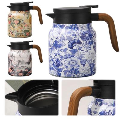 1000ml Floral Pattern Teapot Stainless Steel Vintage Floral Tea Kettle Built-in Infuser Mini Hot Coffee Pot for Kitchen