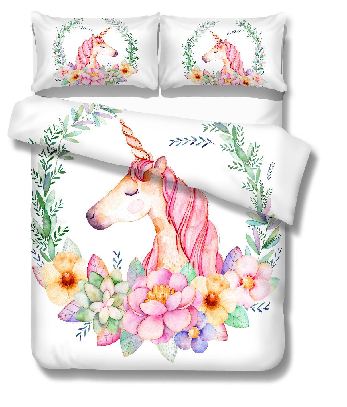 

Printed 3d Cartoon Forest Unicorn Bedding Set 3 Pcs Duvet Cover Sets Universe Queen King Quilt Cover BedLinen Bedspread Bedset B EU Single(135*200cm)3pcs