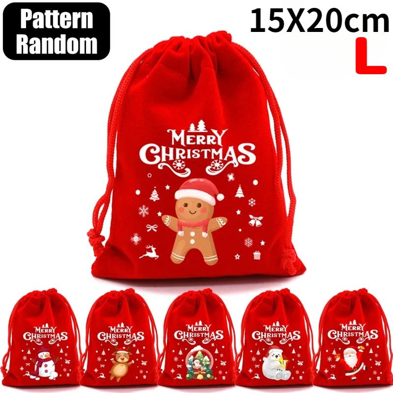 Christmas Drawstring Bags Velvet Cartoon Santa Claus Snowman Candy Snakcs Gifts Bags for Xmas Tree Party Home Packaging Pouches