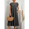 Women's Round Neck Short Sleeve Loose Linen Maxi Dress with Pockets