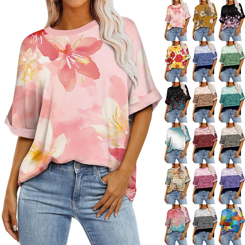 Summer Round Neck 3D Colorful Print Top Fashionable Casual Short Sleeved Women's T-shirts