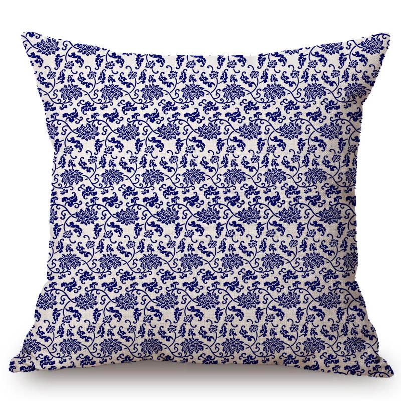 Traditional Delft Navy Blue Toile Floral Pattern Elegant Royal Luxury Home Decoration Cotton Linen Sofa Pillowcase Cushion Cover