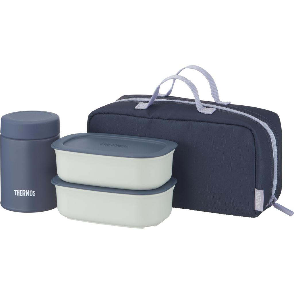 Thermos Vacuum Insulated Soup Lunch Gray with Insulated Pouch Set, 800ml, Navy, (JEH-800 GNV)