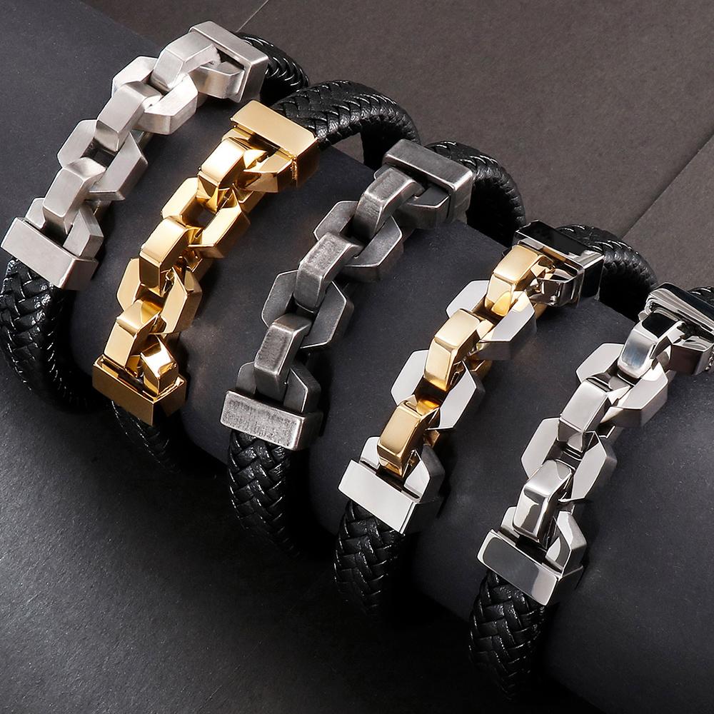 Friendship Man Bracelets Stainless Steel Braided Genuine Leather Wristband Cuff Bracelet Men Jewellery Gifts for Boyfriend Him