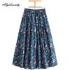 Japanese Mori Girl Spring Summer Women A-Line Skirt Elastic Waist Floral Print Prairie Chic Skirt Elegant Vintage Cotton Linen Skirt