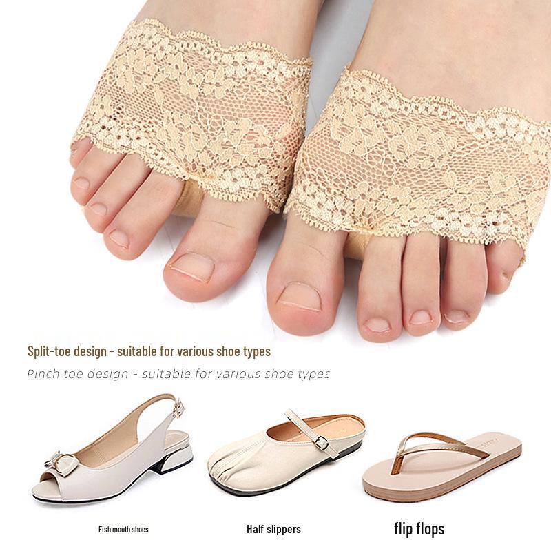 In-Stock Cotton Lace Half-Size Foot Pads: Anti-Wear, Anti-Slip, Pressure Relief, Invisible Split-Toe for High Heel Comfort.